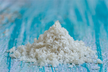 Sea Salt on a Blue Wooden Surface