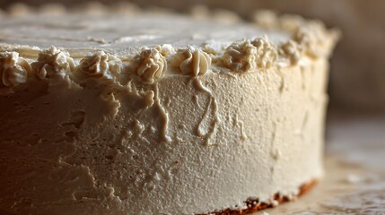 Italian cream cake with slightly rustic frosting edges, handmade look