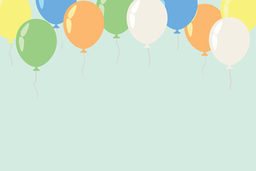 Kids Birthday Background with Colorful Balloons on Mint Background