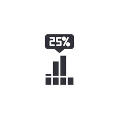 Obraz premium Bar chart with 25 percent indicator icon representing performance metrics, data analysis, and statistical progress measurement.