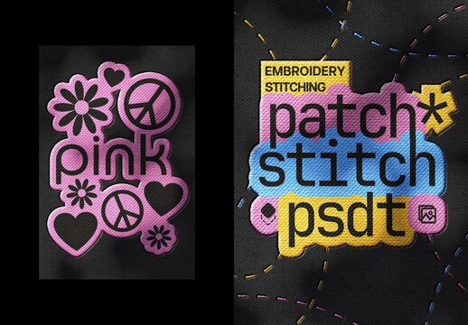 Stitch Embroidery Text Template Mockup