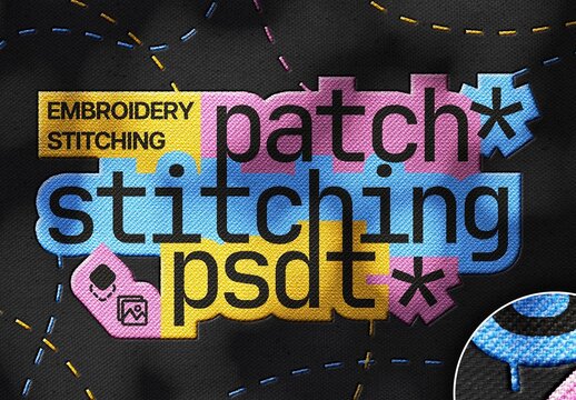 Stitching Embroidery Text Template Mockup
