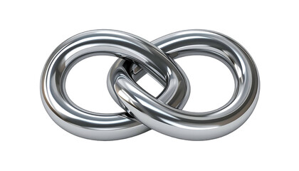 Fototapeta premium Shiny, intertwined silver loops forming an infinity symbol, set against a stark black background