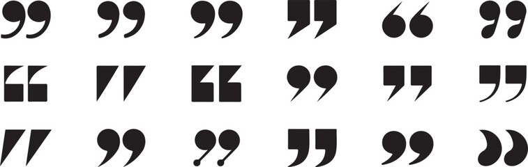 Collection of black quotation marks in varying orientations and sizes
