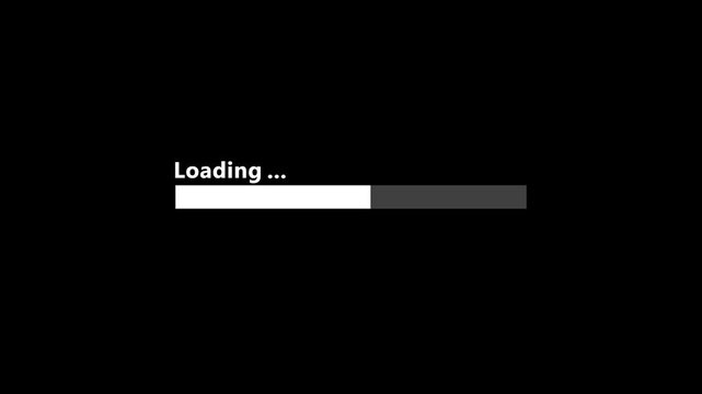 Minimalist Digital Loading Progress Bar with White Text on Solid Black Background for Technology and Interface Design.