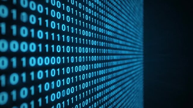 Binary code with digital data background.