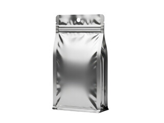 Shiny foil stand-up pouch with zipper isolated on transparent background