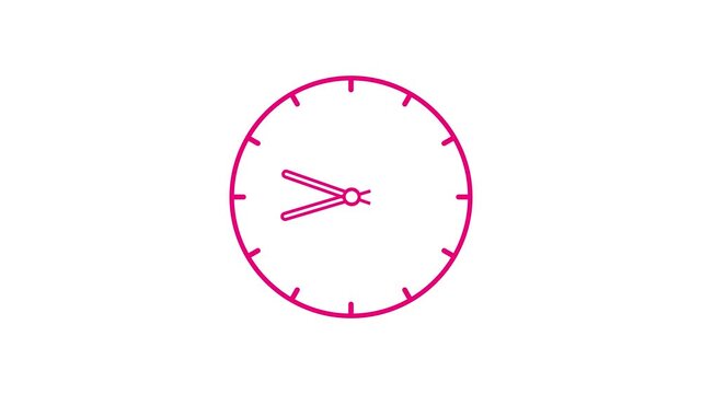 A clean, minimalist illustration of a pink clock face with slender hands indicating the time of 2:15. Perfect for concepts of time, punctuality, and scheduling.
