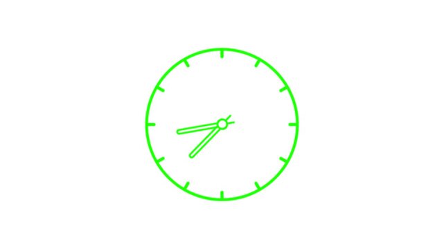 A minimalist, abstract image of a bright green neon clock face glowing on a white background, representing time and the modern era.