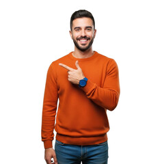 Man pointing with a smile isolated on transparent background