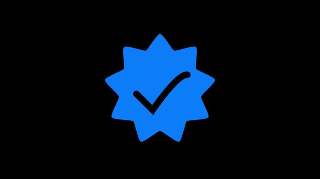 verified icon animation on black background.verification check mark, approved icon.approved profile sign and tick in circles and rounded corner star.