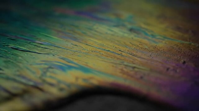 Heat-Treated Metal Oxide Extreme close-up of a subtle rainbow oxide layer forming on a polished industrial component, showing a gentle, slow metamorphosis.