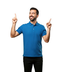 Man pointing in two directions isolated on transparent background