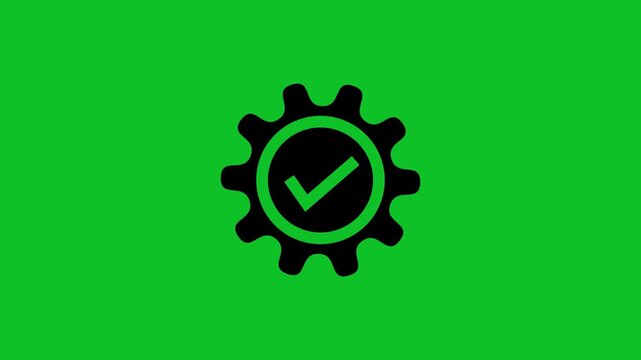 Gear verified icon animation on green background.verification check mark, approved icon.approved profile sign and tick in circles and rounded corner star.