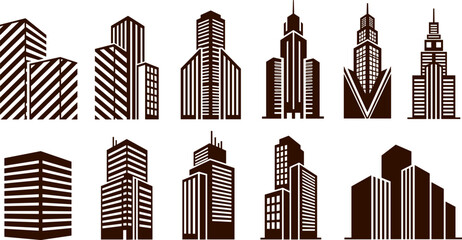 Modern skyscraper vector set, urban architecture design, high-rise buildings illustration, city skyline elements, monochrome style, metropolitan concept, structural diversity © MSTAMENA