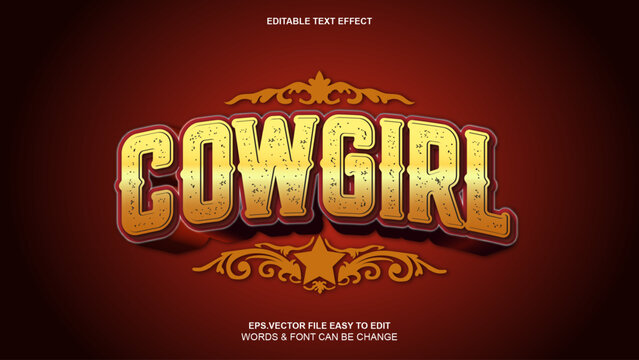 Cowgirl 3d editable text effect, western and country style font on dark red background