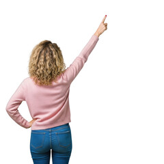 Woman pointing forward isolated on transparent background