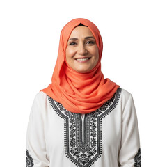 Woman smiling in traditional attire isolated on transparent background