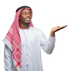 Man in traditional attire extending hand isolated on transparent background