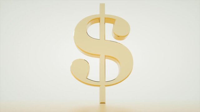Golden Dollar Sign Isolated on Minimalist Light Background in 3D Render