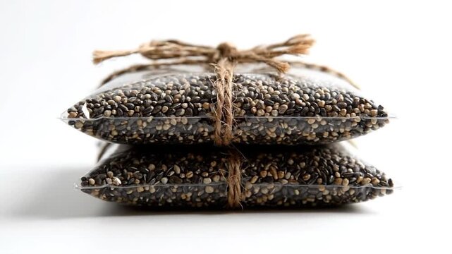 Chia seeds in transparent packages.