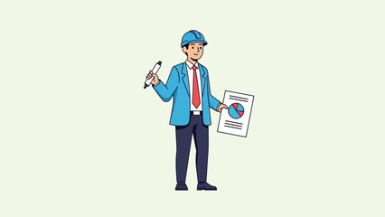 Businessman holding a wrench and blueprint.
