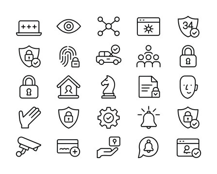 Collection of vector icons representing security, privacy, and technology