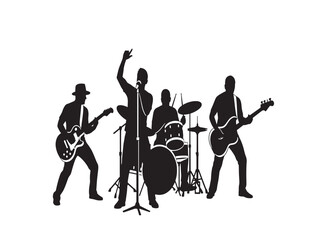 Fototapeta premium Silhouette band performing on stage with musical instruments