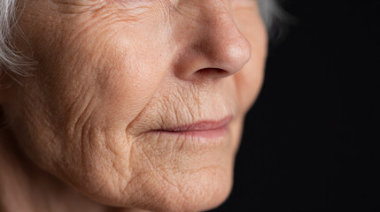 Fototapeta premium Close-up: older woman's skin, showing wrinkles and texture.