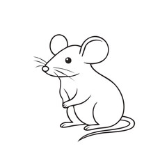 Simple line drawing of a cute cartoon mouse sitting and looking to the side