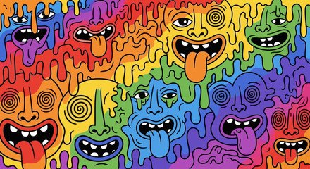Obraz premium Colorful Cartoon Faces Pattern.