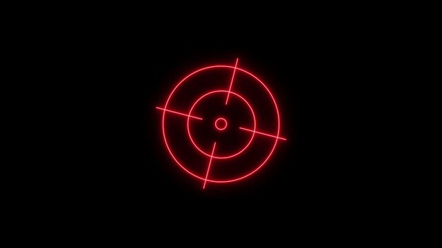 A glowing red laser sight crosshair symbol is centered on a solid black background, representing focus, precision, and aiming for a target.