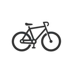Minimalist black line art icon of a road bike symbolizing transportation and fitness