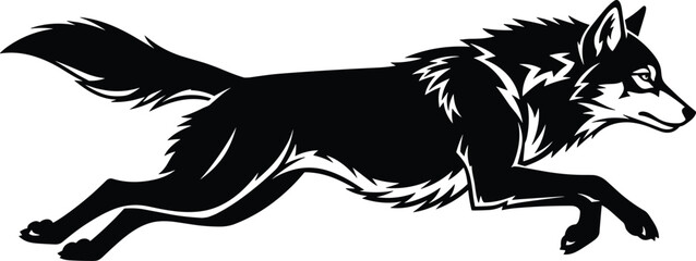 Obraz premium Detailed Black Silhouette Vector Illustration of a Wild Wolf Running or Prowling for Nature Conservation Wildlife Animal Protection and Forest Wilderness Designs,