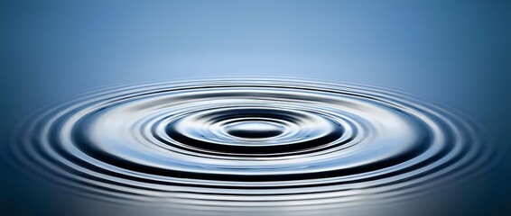 Concentric water ripples creating perfect circular waves on calm blue surface with smooth gradient background for meditation and wellness concepts.