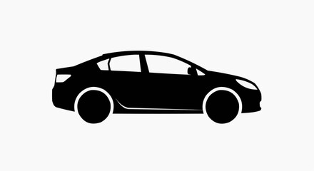 Fototapeta premium Black silhouette car side view on white background with wheels and windows