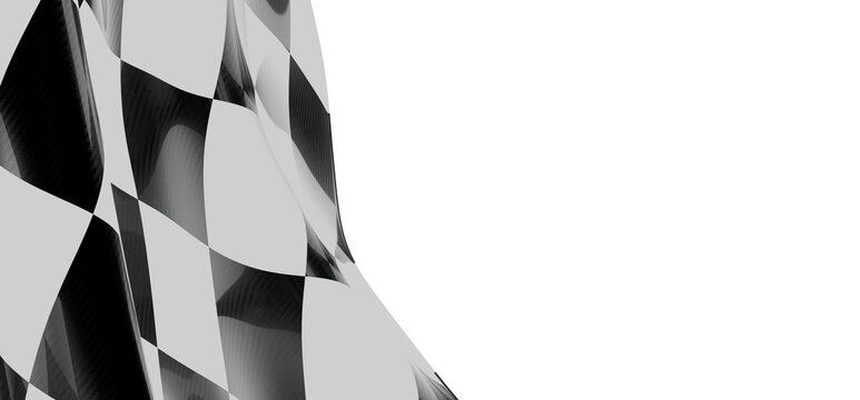 Abstract black and white checkered flag graphic with empty white space for text. Perfect for design projects needing a r