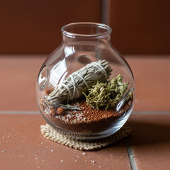 Hand-Blown Glass Terrarium with Ritualistic Herbs