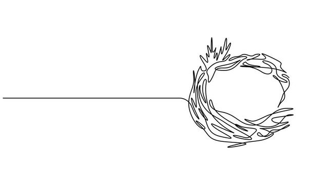 Abstract bird's nest with eggs, Self drawing animation one continuous line draw, logo, Continuous one line drawing of a bird nest. Vector illustration of a natural twig home with an egg isolated on.