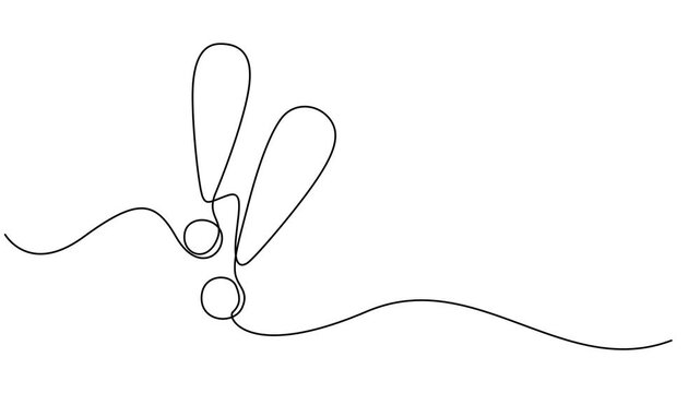 Vector illustration of an exclamation mark continuous one line drawing animation video, Exclamation mark one line art  animation, hand drawn admiration sign, idea continuous contour motion. Query pro