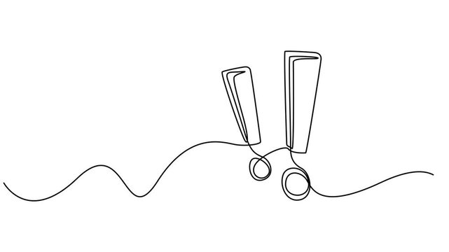 -Vector illustration of an exclamation mark continuous one line drawing animation video, Exclamation mark one line art  animation, hand drawn admiration sign, idea continuous contour motion. Query pro