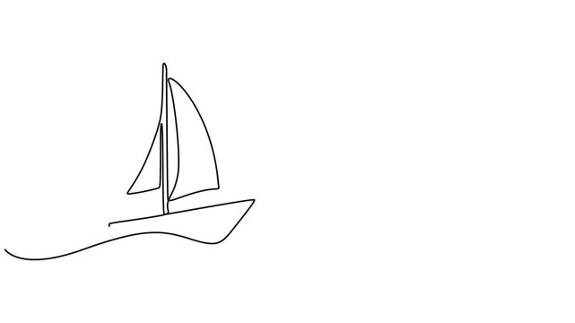 Animation of one single line drawing of sail boat sailing on the sea illustration. Water transportation vehicle concept, Sailboat, continuous drawing in one line in minimalism, online artistic motion.