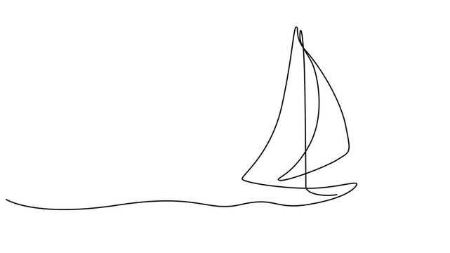 Animation of one single line drawing of sail boat sailing on the sea illustration. Water transportation vehicle concept, Sailboat, continuous drawing in one line in minimalism, online artistic motion.