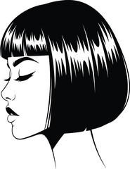 Vector Illustration of a Beautiful Woman Profile Portrait with Modern Bob Cut Hairstyle for Beauty Salon and Fashion Graphic Designs © MstTahomina