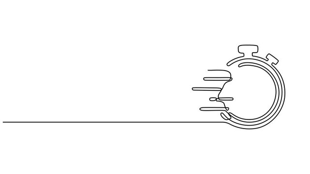 Animated self drawing of continuous line draw  timer, clock, stopwatch. Full length one line animation. 4K, Animated self drawing of continuous line draw of clock on a white background. Save your time