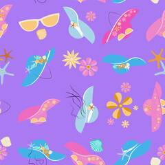 Naklejka premium seamless pattern without background with bright women's hats
