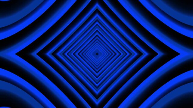 Abstract blue glowing concentric diamond tunnel pattern on black background