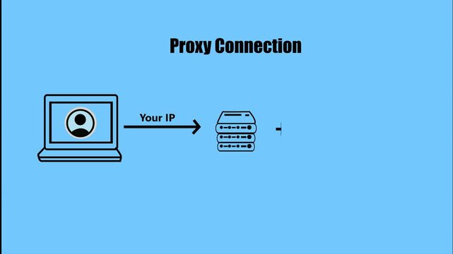 Proxy Connection Network Diagram Black Icon on Sky Blue Backgroundso
