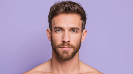 Obraz premium Matte skin male portrait with clean minimal pores pastel background soft expression natural grooming