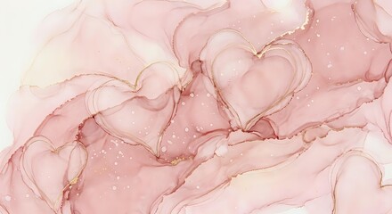 Obraz premium Abstract pink marble texture with flowing organic patterns and gold veining creates elegant backdrop for luxury branding and feminine design projects.